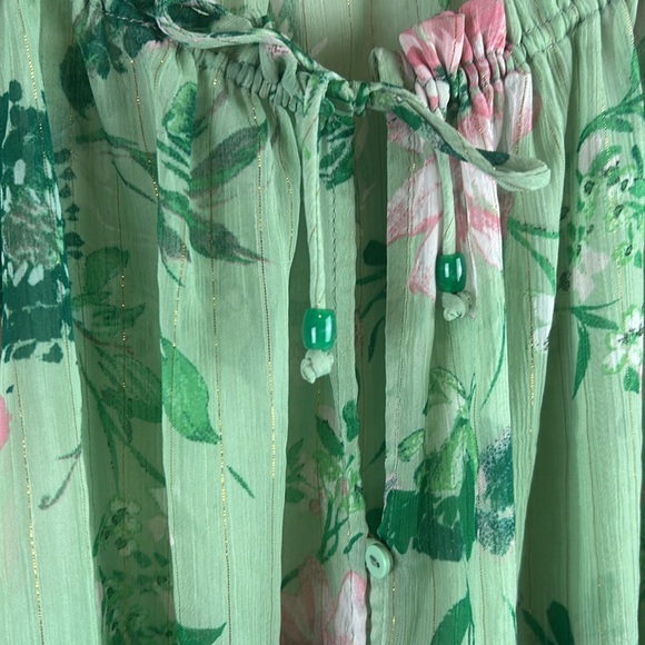 Zara floral metallic gold detail sheer button tie blouse M - Picture 5 of 11